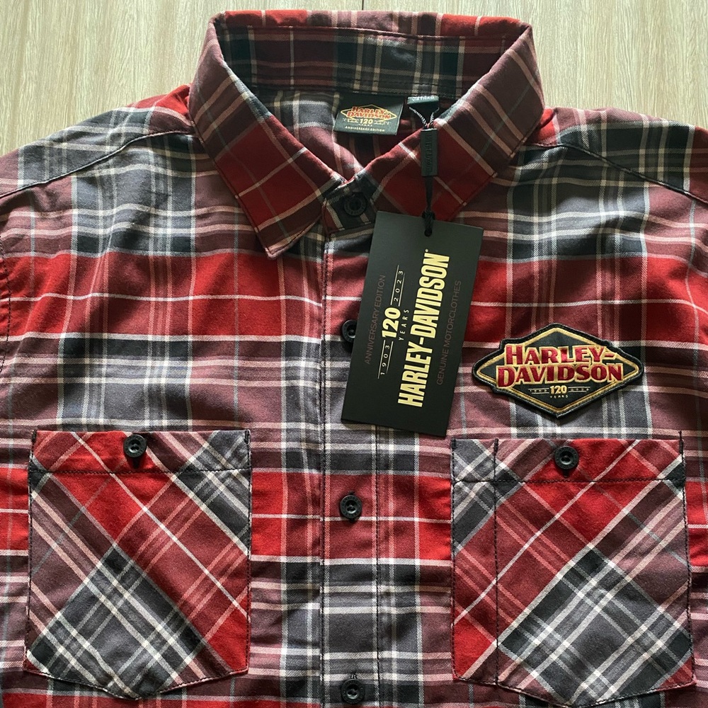 HARLEY DAVIDSON 2XL 120th Anniversary Long Sleeve Button Down Flannel Shirt